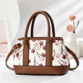 Retro cherry print tote bag with brown leather trim and golden metal logo detail - Off White