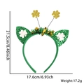 St. Patrick's Day green headband with glitter shamrock springs and size details - Shamrock Ears Style