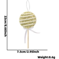 Lecca-lecca glitterato dorato per albero di Natale con strisce bianche e fiocco, 22cm - Stile a Righe / Oro