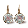 Detailed close-up of vintage bronze mandala earrings with vibrant glass cabochon artwork - Mandala Style 1 (JY00425-1) / Bronze