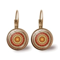 Detailed close-up of retro mandala pattern leverback earrings on white background - Mandala Style 4 (JY00425-4) / Bronze