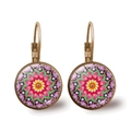 Detail of bohemian mandala drop earrings featuring bronze finish and vibrant floral patterns - Mandala Style 5 (JY00425-5) / Bronze