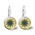 Detailed macro view of silver mandala earrings featuring colorful geometric glass cabochons - Mandala Style 7 (JY00425-7) / Silver