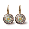 Close-up of bronze leverback earrings with colorful mandala glass gem patterns - Mandala Style 8 (JY00425-8) / Bronze