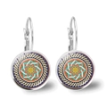 Mandala glass cabochon drop earrings with vintage bohemian lotus pattern for women - Mandala Style 8 (JY00425-8) / Silver
