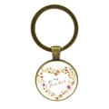 Detailweergave bronzen lerarencadeau sleutelhanger met kleurrijk bloemenhart - Bloemenhart Voor Mijn Leraar (JY00501-3)