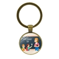 Detail van bronzen lerarencadeau sleutelhanger met Happy Teachers Day glas cabochon - Fijne Dag Van De Leraar Cartoon Student (JY00501-4)