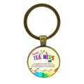 Detailed macro view of bronze Happy Teachers Day keychain with pencil and balloon motifs - Jy00501-8