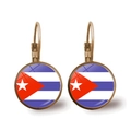 Detail of lever-back earrings featuring Cuban flag glass dome in vintage bronze metal frame - Cuba Flag - Bronze (JY00435-1)