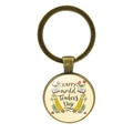 Vintage bronze World Teacher's Day glass cabochon keychain with book and floral motif - Jy00501-14