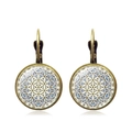 Retro bronze mandala drop earrings with colorful glass cabochons and leverback hooks - Flower of Life Style 8 (XSWX1796-8) / Antique Bronze