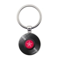 Retro vinyl record keychain with silver metal ring and red star pattern design - Red Star Pattern