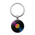 Retro vinyl record keychain with colorful audio waves on a silver metal ring - Audio Lines Pattern