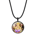 Detailed macro view of Ganesha pendant on leather cord necklace with black metal frame - Ganesha Style (JY00619-2)