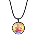 Macro shot of Hindu god Brahma seated on a lotus inside a glass pendant on black rope - Brahma on Lotus Style (JY00619-5)