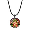 Detail view of Durga Hindu goddess pendant with black cord necklace and intricate artwork - Goddess Durga Style (JY00619-7)