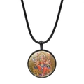Detailed macro view of Durga goddess pendant with black cord necklace on white background - Multi-armed Deity Seated Style (JY00619-10)