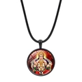 Hindu God Hanuman pendant necklace with a round glass gem on a black leather cord - Hanuman Portrait Style (JY00619-12)