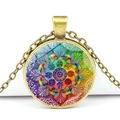 Detailansicht der Mandala-Halskette aus Bronze mit buntem Glas-Cabochon-Anhänger - Spektrum Buntes Mandala-Stil (JY00446-3)