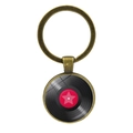 Llavero de bronce vintage con diseño de disco de vinilo negro y estrella roja - Patrón de Estrella Roja (JY00455-1)