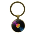 Llavero retro de bronce con diseño de disco de vinilo vintage en colgante redondo - Pista de Audio Degradada (JY00455-3)