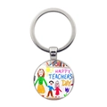 Detail of silver Teacher's Day keychain showing happy teacher and students illustration - Teacher Student Photo Style (JY00498-6)