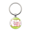 Detail of silver metal keychain with glass dome and floral teacher gratitude charm - Pink Green Fresh Floral Style (JY00498-7)