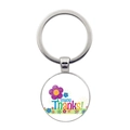Detail of silver metal keychain with colorful floral Many Thanks! printed pendant - Vibrant Multicolor Floral Style (JY00498-9)