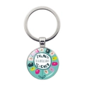Detail of silver teacher appreciation keychain with floral glass pendant and thank you text - Colorful Petal Letter Style (JY00498-10)