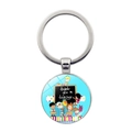 Close-up of silver metal keychain with Thank You Teacher cartoon illustration - Q-version Campus Scene Style (JY00498-11)
