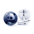 Boutons de manchette panda mignon en verre et métal argenté poli pour hommes avec fermoir - Panda de Dessin Animé Serrant des Bulles (JY00551-1)