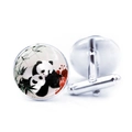Boutons de manchette français avec motif panda à l'encre et bambou sous dôme en verre - Panda Encre de Style Chinois Mère Et Enfant (JY00551-2)