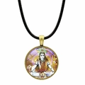 Close-up of Shiva Hindu deity pendant with bronze metal base and black woven cord - Shiva Artistic Portrait (JY00590-2)