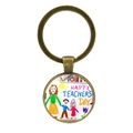 Détail d'un porte-clés en bronze avec cabochon en verre pour la fête des enseignants - Photo Enseignant et Éleves (JY00500-6)