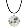 Collar vintage con colgante de boceto de caballo, cordón negro y marco de aleación plata - Patrón de Caballo de Boceto Vintage (JY00552-3)