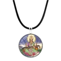 Detail view of Saraswati goddess pendant with glass dome and black cord necklace - Saraswati Playing Vina Style (JY00559-5)