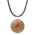 Mandala pendant necklace with green Tara glass cabochon and black braided cord - Mandala Green Tara Style (JY00559-10)