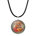 Detail of the Vishnu glass pendant with silver frame and black cord necklace - Lakshmi and Vishnu Art Style (JY00559-12)