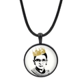 Collier portrait RBG avec cordon noir et couronne dorée au style rétro élégant - Noir (JY00900)