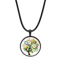 Collana con ciondolo Albero della Vita in vetro cabochon bohémien con cordino nero - Albero di fiori colorato (JY00629-1)