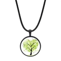 Collana Albero della Vita con foglie verdi a cuore e cordino nero in stile minimalista - Albero del cuore verde (JY00629-3)