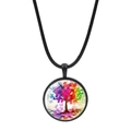 Détail du pendentif Arbre de Vie en verre coloré avec cordon en cuir tressé noir - Arbre de papillon arc-en-ciel (JY00629-5)