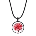 Détail du pendentif arbre de vie en verre avec feuilles de cœur rouges et cordon noir - Arbre de feuilles de coeur rouge (JY00629-6)
