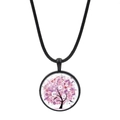 Pendentif arbre de vie avec motif floral rose et cordon noir style romantique - Arbre à fleurs roses (JY00629-7)