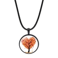 Détail du pendentif arbre de vie aux feuilles de coeur d'automne et cordon noir - Arbre de coeur d'automne rouge or (JY00629-12)