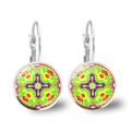 Detailed macro view of bohemian mandala glass earrings with colorful floral patterns - Neon Green Red Floral Mandala (JY00491-7)