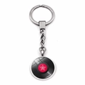 Retro vinyl record keychain with silver metal ring and red star pattern center - Red Star Style (JY00507-1)
