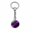 Macro detail of silver keychain featuring a purple vinyl record glass dome pendant - Purple Vinyl Style (JY00507-4)