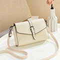 Elegant beige lychee texture crossbody bag with dark metal clasp and slim shoulder strap - Beige