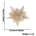 Glittery gold artificial Christmas flower decoration, size 12.5x12cm for holiday wreaths - 13cm / Light gold